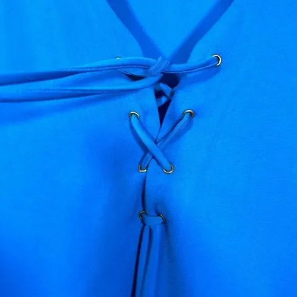 KARINA GRIMALDI Women's Lace Up Long Sleeve Blouse Blue Size Medium - Picture 4 of 9